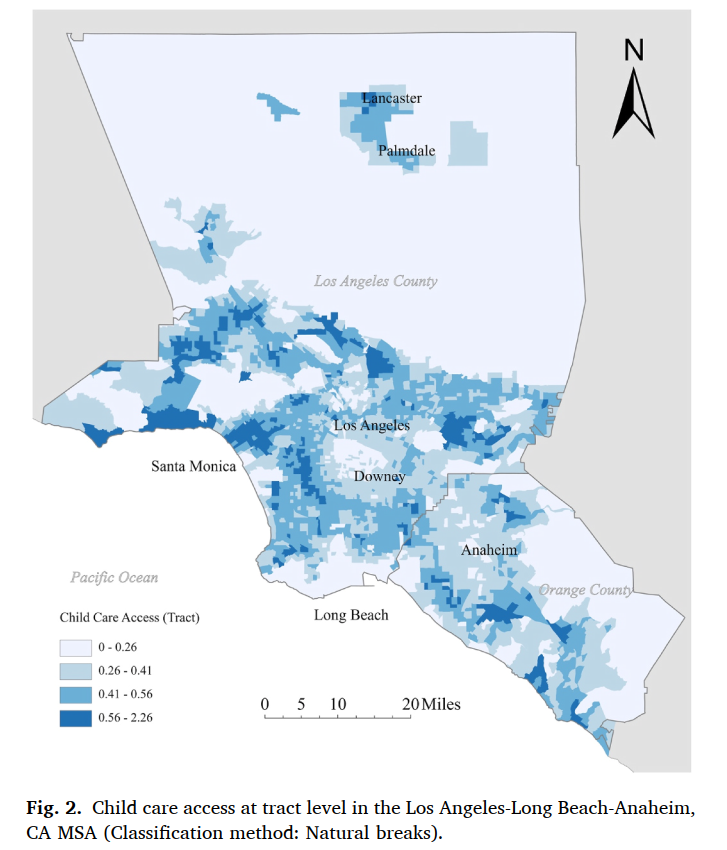 Map of child care access across the Los Angeles metropolitan area