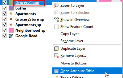 Open attribute table